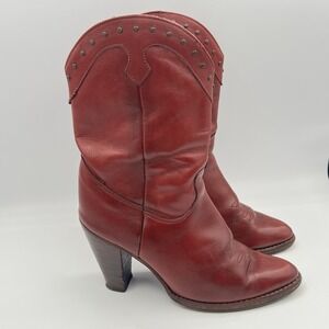 Zodiac Womens Leather Boots Cowgirl Western‎ Size 7.5 Red Heels